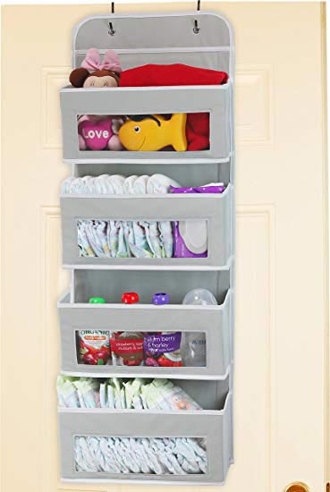 over the door organizer filled with nursery items